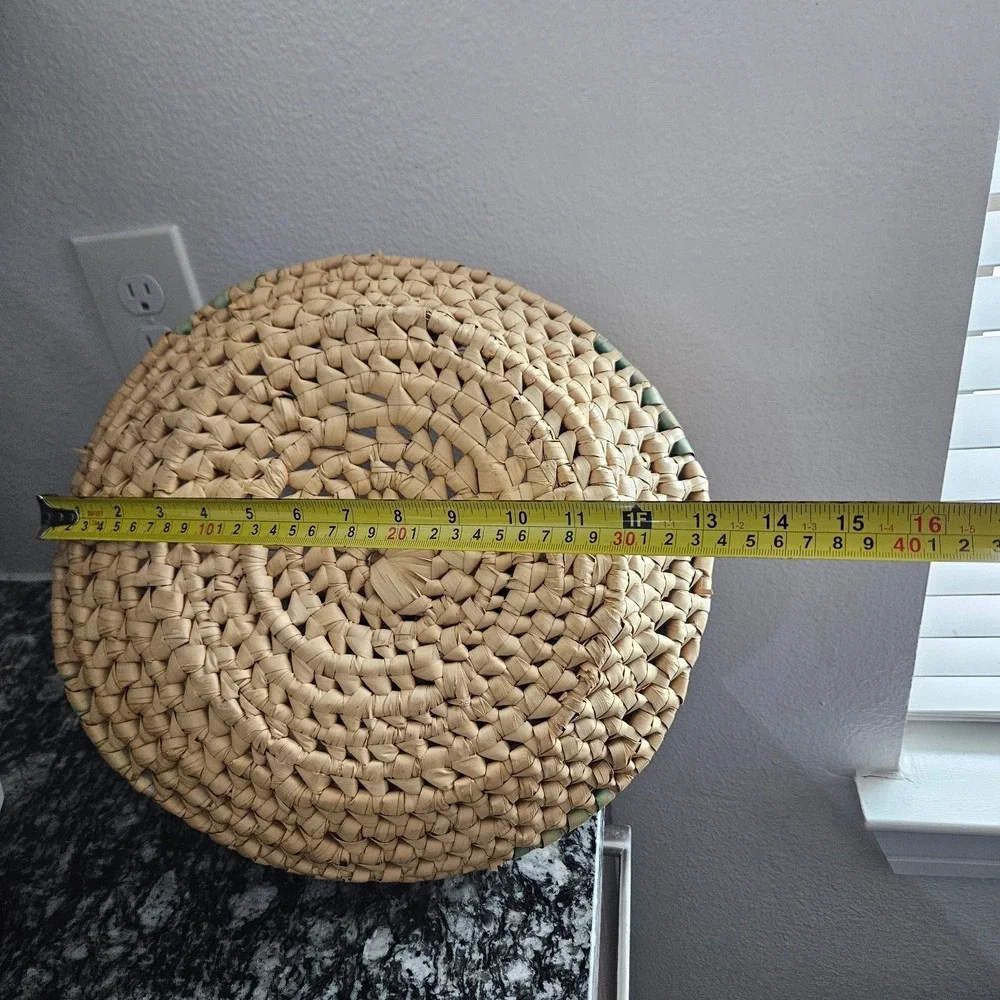 Vintage Native American Coiled‎ Basket Bowl colorful pattern with Handles